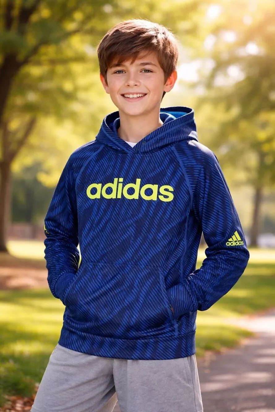Adidas Hoodie Sweatshirt Bos 10-12 M Medium Blue Black Striped Green